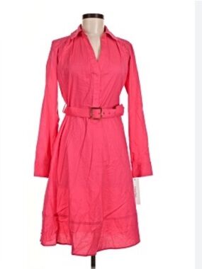 NWT Calvin Klein sz 14 Pink Belted long sleeve midi Shirtdress unlined